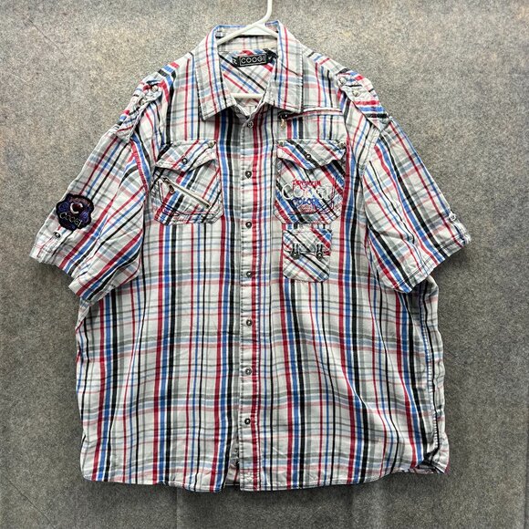 COOGI Shirt Mens 3XL White Red Plaid Button Down Embroidered Streetwear Y2K - Picture 1 of 11